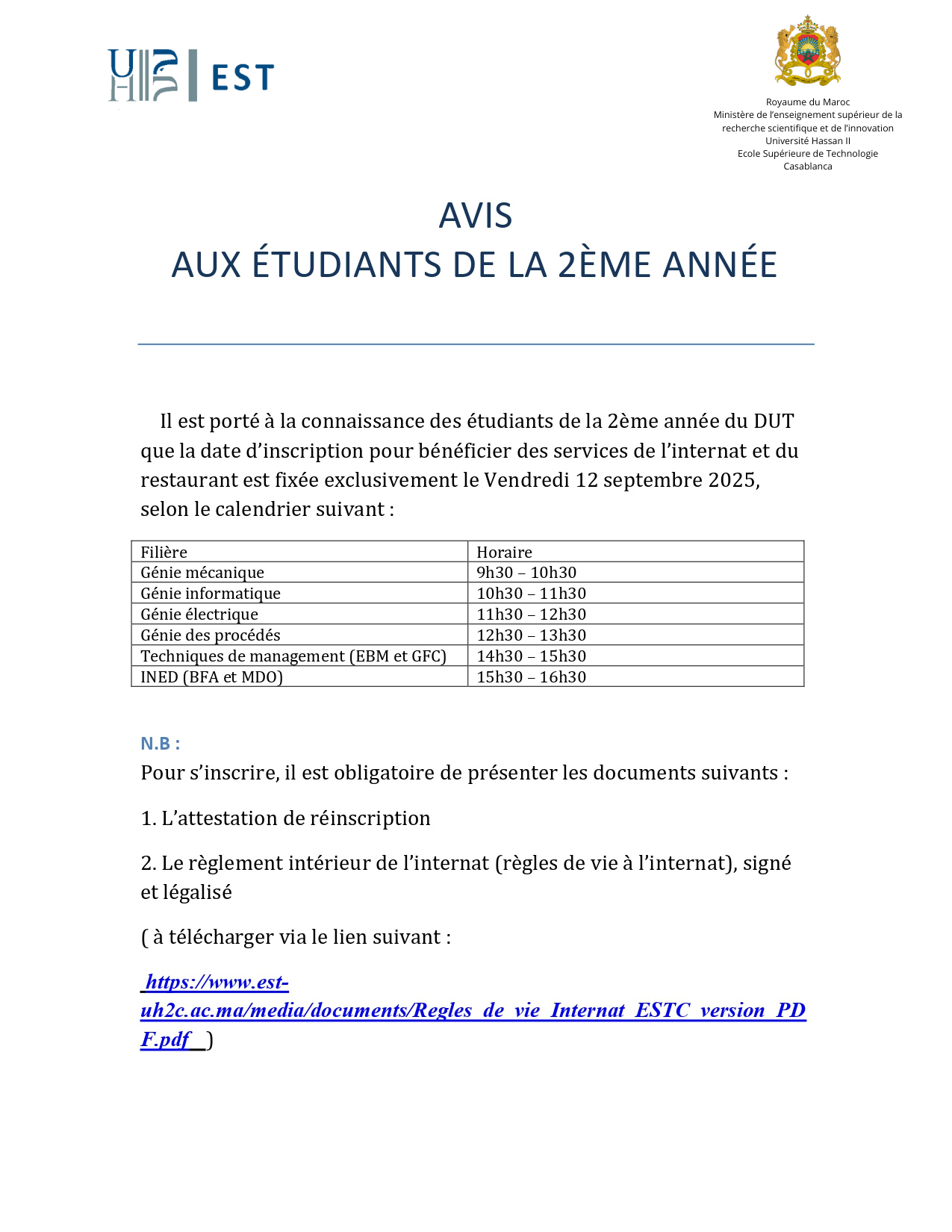 Royaume du Maroc Ministère de l’enseignement supérieur de la recherche scientifique et de l’innovation Université Hassan II Ecole Supérieure de Technologie Casablanca.png